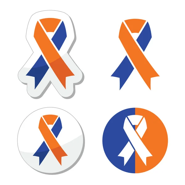 Nastri blu navy e arancioni - icone di sensibilizzazione per gli operatori familiari — Vettoriale Stock