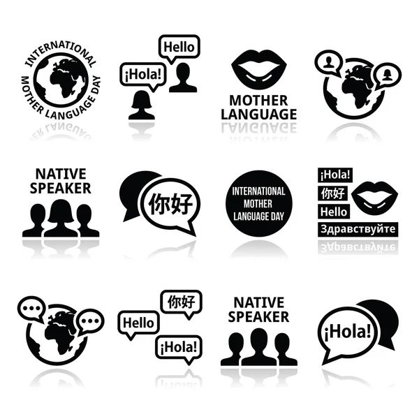 International Mother Language Day icons set — Stock Vector