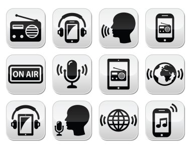 Radyo, podcast app smartphone ve tablet düğmeleri kümesi