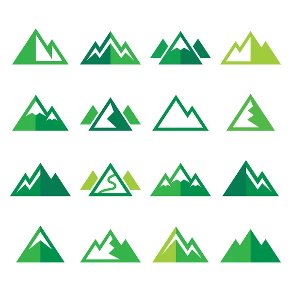 Berg vector groene iconen set — Stockvector