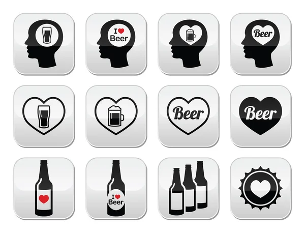 Man loving conjunto de botões vetoriais de cerveja — Vetor de Stock