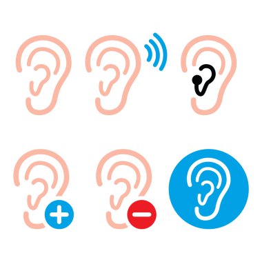 Kulak işitme cihazı, sağır kişi - sağlık sorunu Icons set