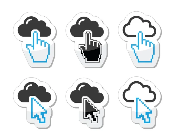 Cloud avec la main du curseur et les icônes fléchées ensemble — Image vectorielle