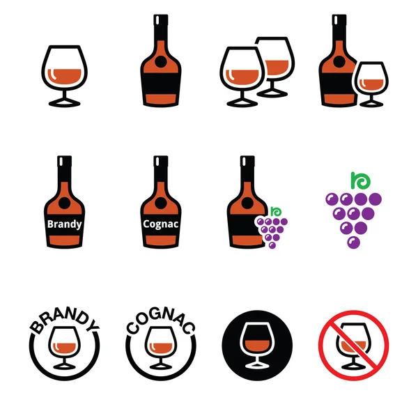 Conjunto de iconos vectoriales de brandy y coñac — Archivo Imágenes Vectoriales