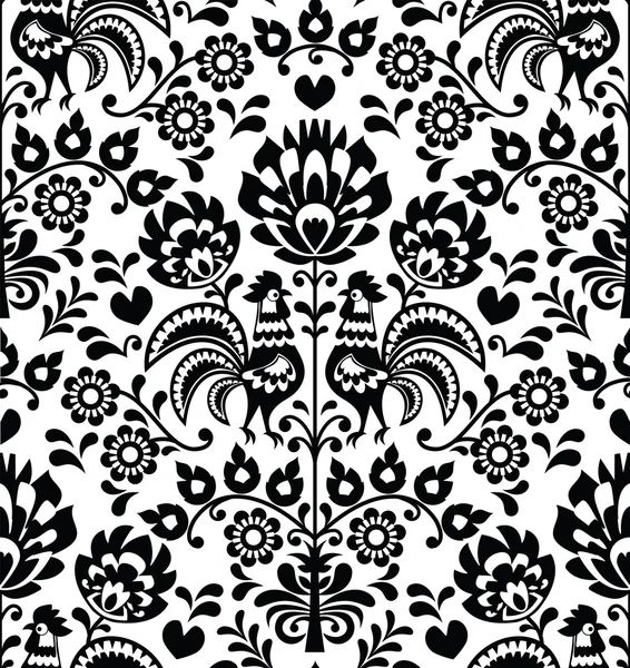 Seamless floral Polish folk pattern - Wycinanki, Wzory Lowickie — Stock Vector