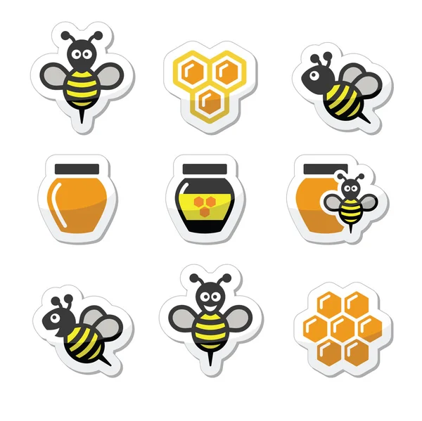 Ensemble d'icônes vectorielles abeilles et miel — Image vectorielle