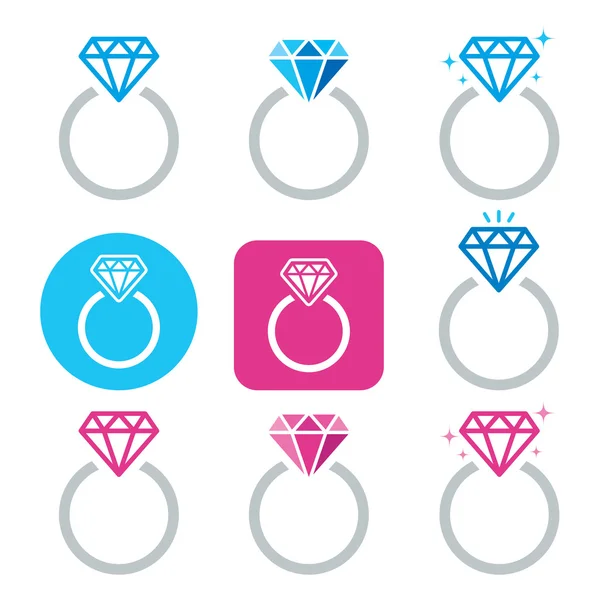 ダイヤモンドの婚約指輪のベクトルのアイコン - バレンタインの日 — ストックベクタ