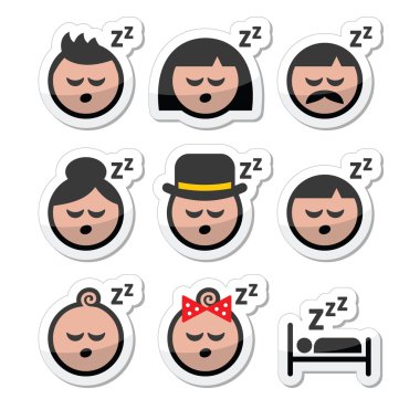 uyku, insanların hayal Icons set yüzler