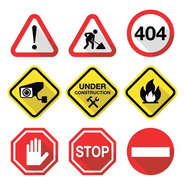 Warning signs - danger, risk, stress - flat design — Stock Illustration Warning signs - danger, risk, stress - flat design Royalty Free Stock Vectors