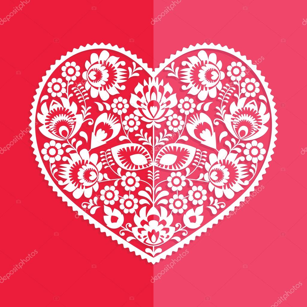 Valentine's Day card - Polish folk art heart Wycinanka