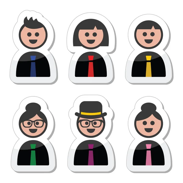 Pessoas em roupas de negócios, conjunto de ícones de gravata — Vetor de Stock