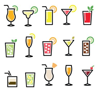 kokteyller, içecekler gözlük vector Icons set