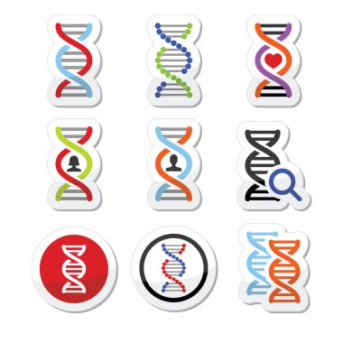 DNA, genetik Icons set vektör.