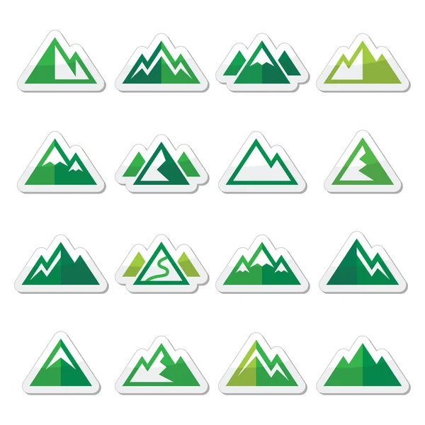 Montaña vector verde iconos conjunto — Vector de stock