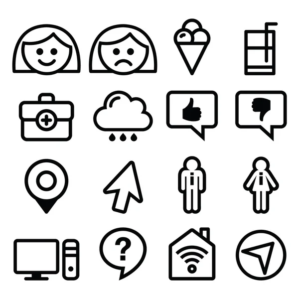 Website menu line, stroke icons set - user, computer, app — Stock Vector