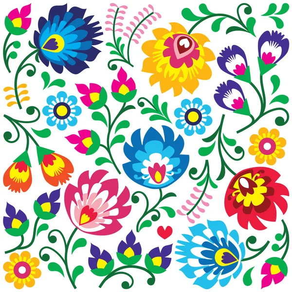 Patrón floral de arte popular polaco en cuadrado - Wzory Lowickie, Wycinanki — Archivo Imágenes Vectoriales
