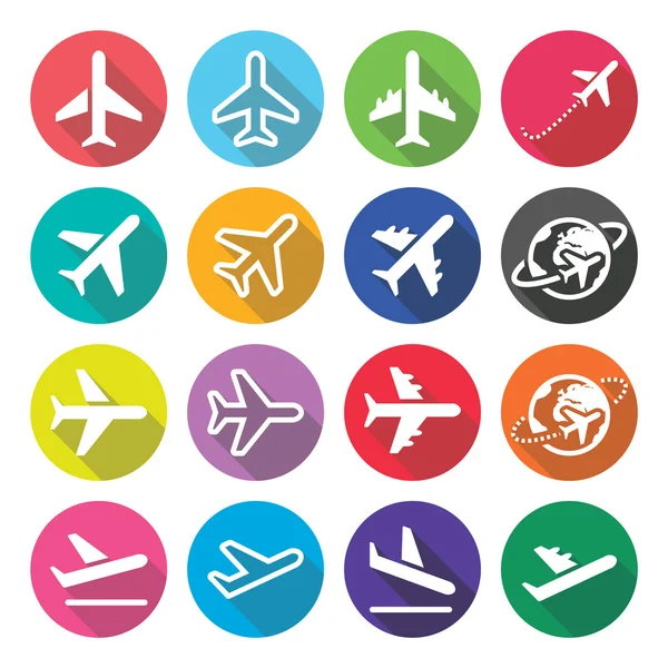 Avion, vol, aéroport - icônes design plat — Image vectorielle