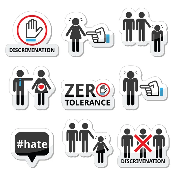 Stop discrimination of men, and women icons set — Stock Vector