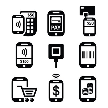 Hareket eden ya da cep telefonu akıllı telefon simgeleri ile online ödeme ödemeler