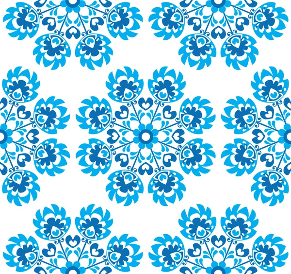 Sömlös blå blommig polsk folkkonst mönster - wzory lowickie, wycinanki — Stock vektor
