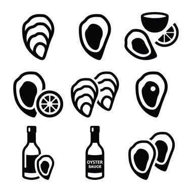 İstiridye kabuğu, sos - deniz gıda Icons set