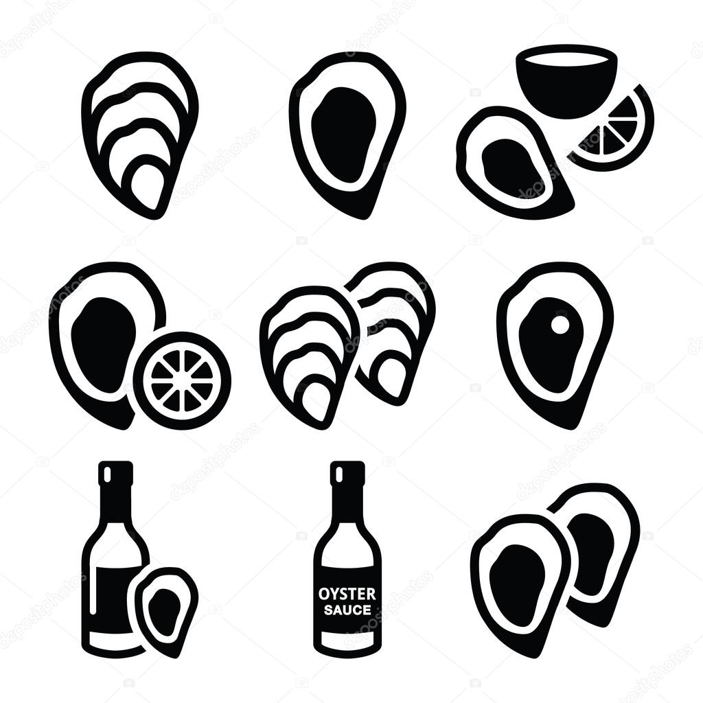 Oysters shell, sauce - sea food icons set