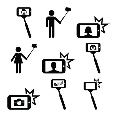 Selfie sopa ile hareket eden ya da cep telefonu Icons set