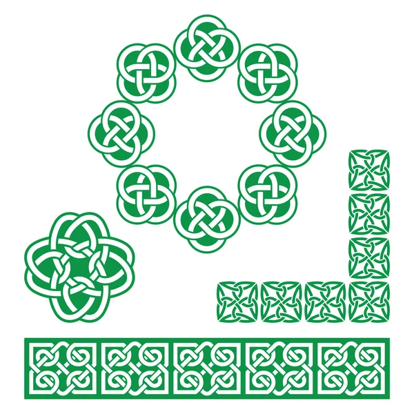 Zelené irské Celtic design - vzory, suky a copánky — Stockový vektor