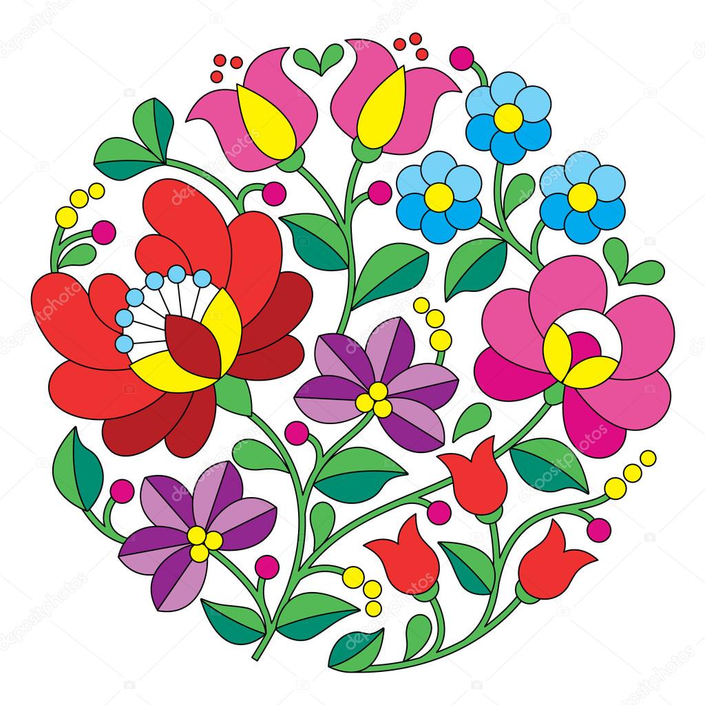 Kalocsai embroidery - Hungarian round floral folk pattern