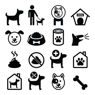 Köpek, evde beslenen hayvan Icons set - veteriner, Köpek Gıda, köpek otel