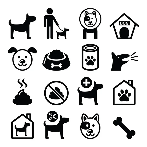 Perro, set de iconos de mascotas - veterinario, comida para perros, hotel para perros — Vector de stock