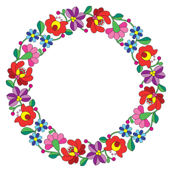 Kalocsai embroidery in circle - Hungarian floral folk pattern