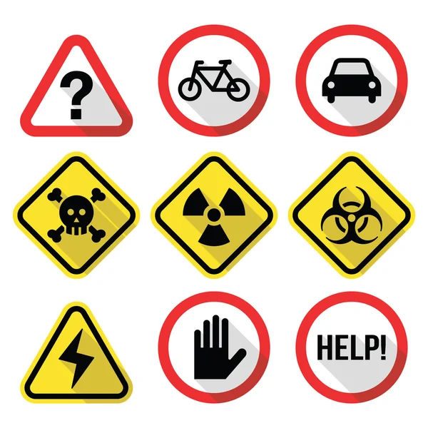 Signes d'avertissement - danger, risque, stress - conception plate — Image vectorielle