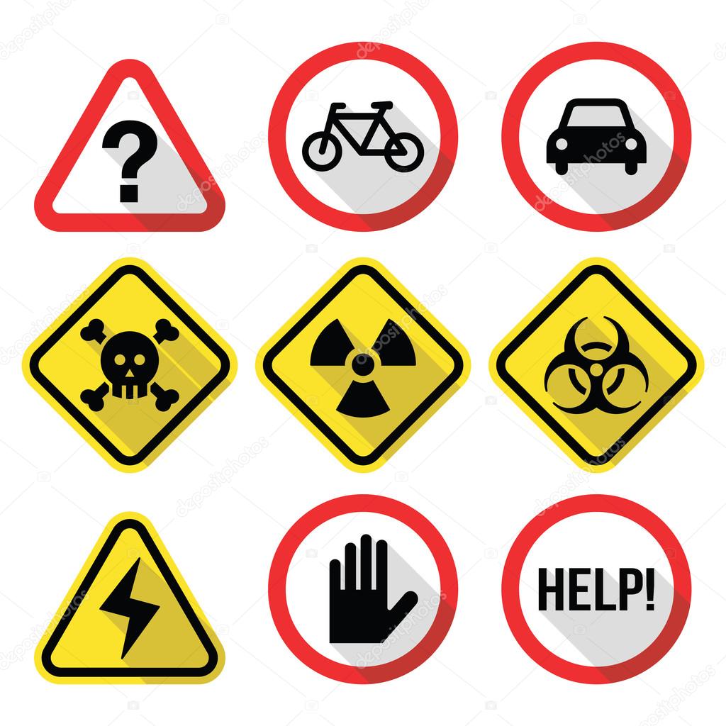 Warning signs - danger, risk, stress - flat design