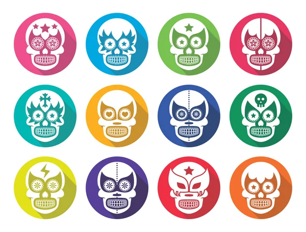 Lucha Libre - Máscaras de calavera de azúcar mexicana diseño plano — Vector de stock