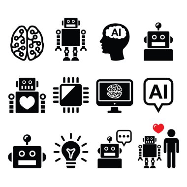 Yapay zeka (AI), robot Icons set