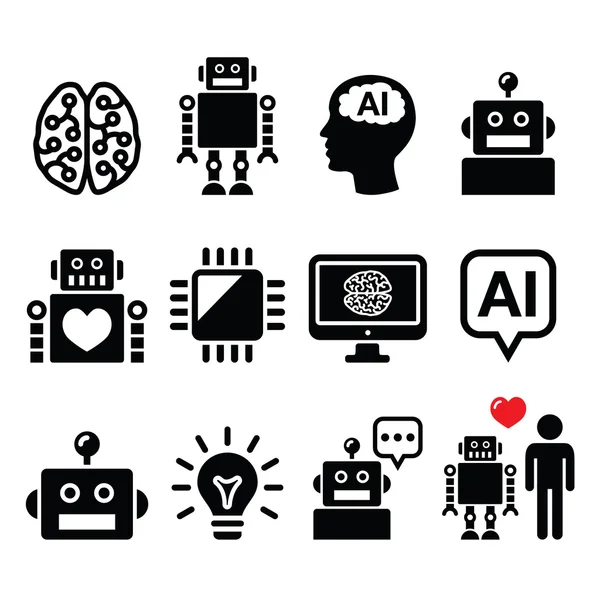 Yapay zeka (AI), robot Icons set — Stok Vektör