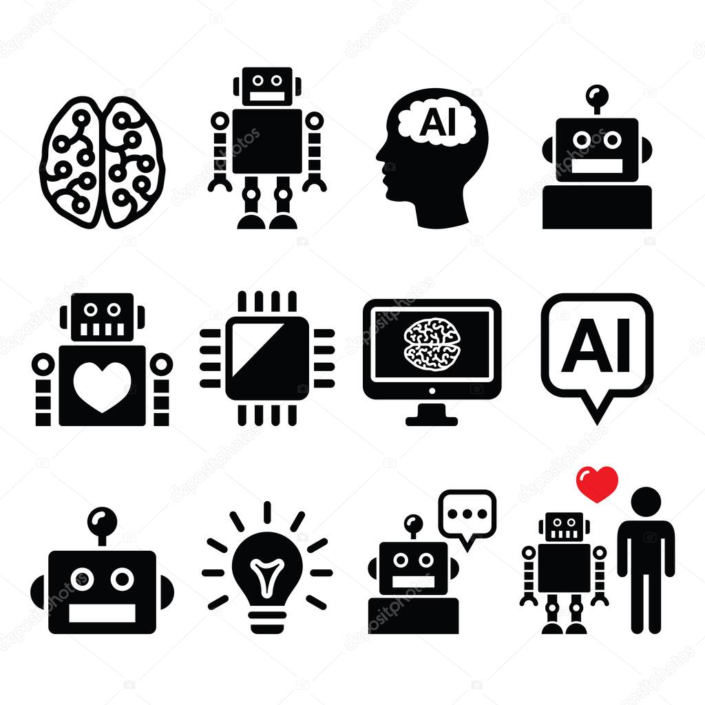 Artificial Intelligence (AI), robot icons set