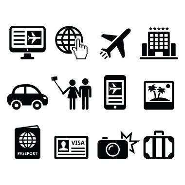 Seyahat ve Turizm, rezervasyon tatil Icons set