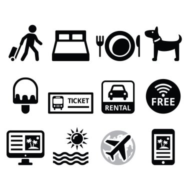 Seyahat ve Turizm, rezervasyon tatil Icons set