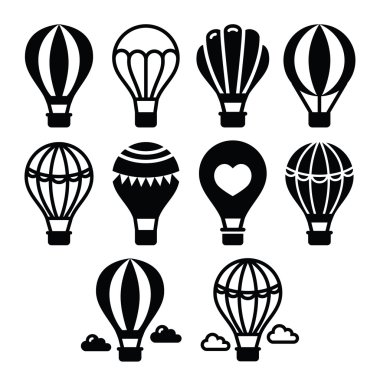 Sıcak hava balon ve bulutlar Icons set