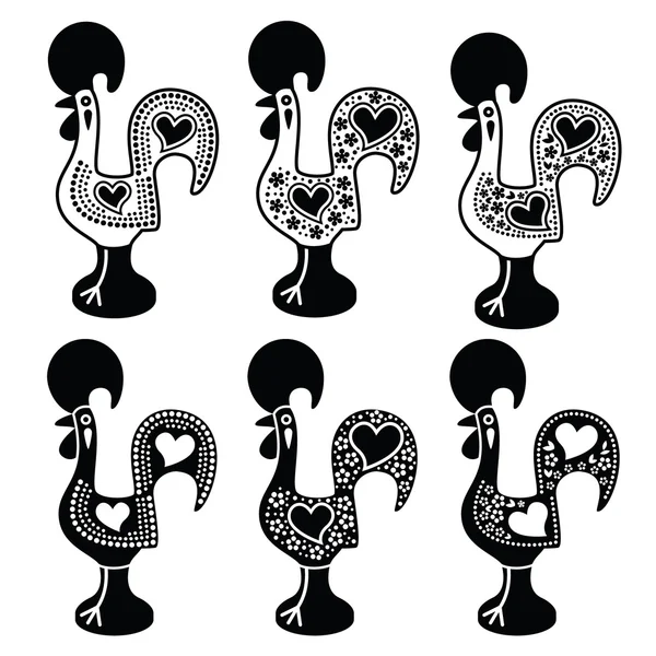 Portuguese Rooster of Barcelos - Galo de Barcelos black icons — Stock Vector