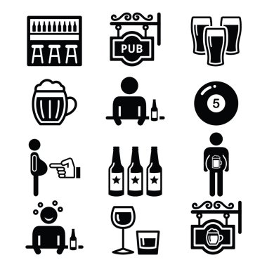 Kafeler, alkol, bira göbek Icons set