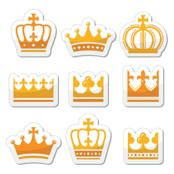 Crown, royal family gold icons set — Stock Vector