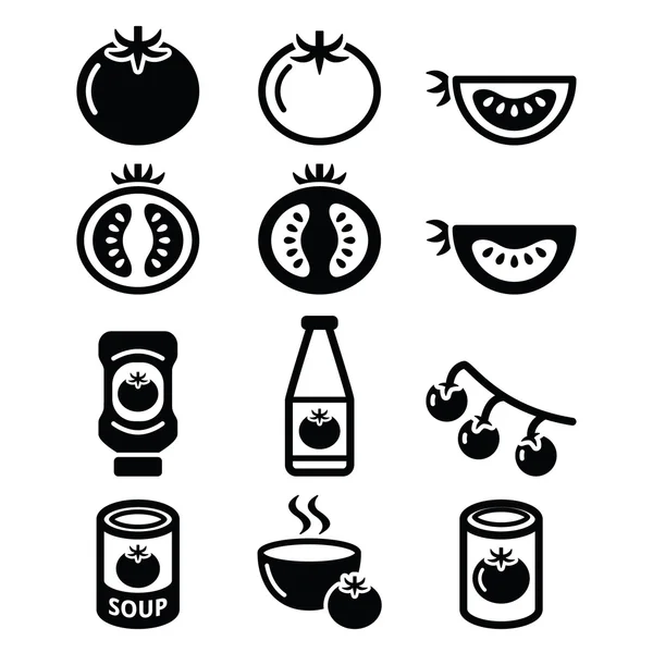 Conjunto de iconos de sopa de tomate, ketchup y tomate — Vector de stock