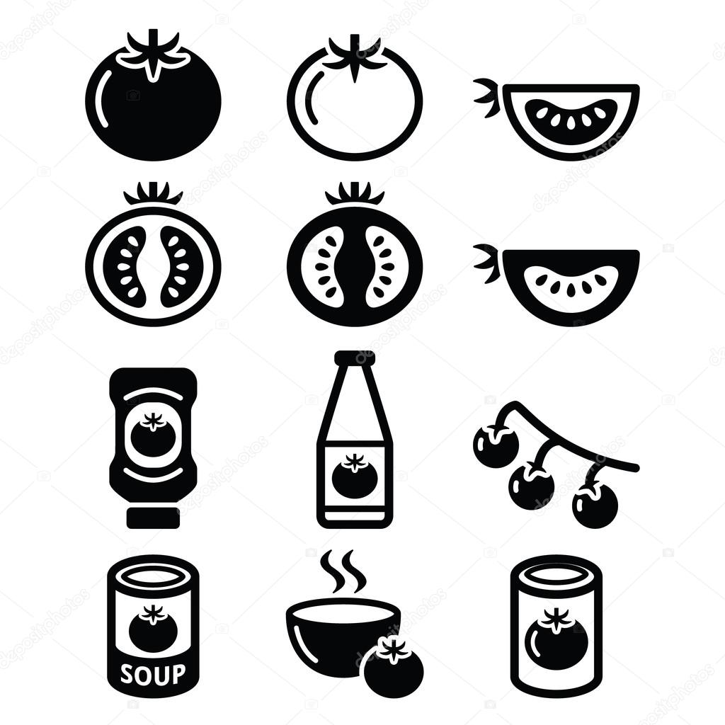 Tomato, ketchup, tomato soup icons set