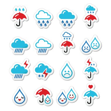 yağmur, fırtına, ağır bulutları vector Icons set