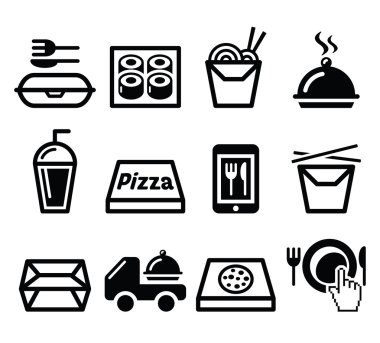 Kutusu, yemek vector Icons set take away