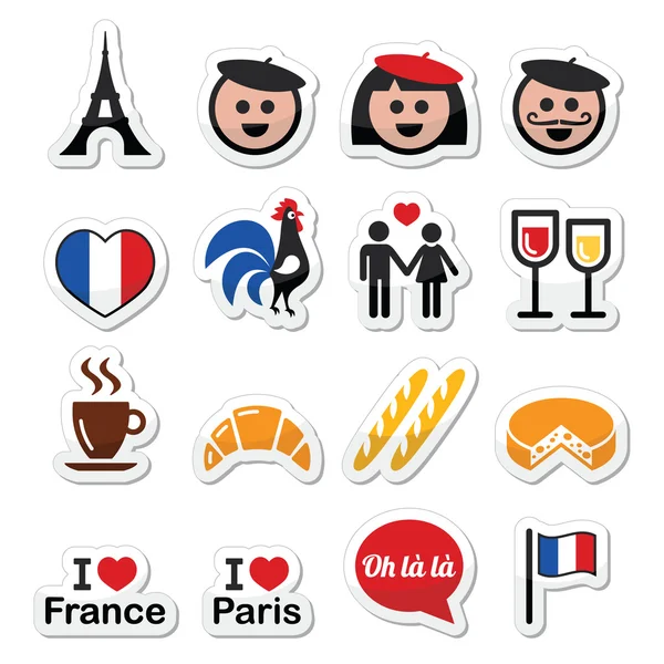 Francia, Me encantan los iconos vectoriales de París conjunto — Vector de stock