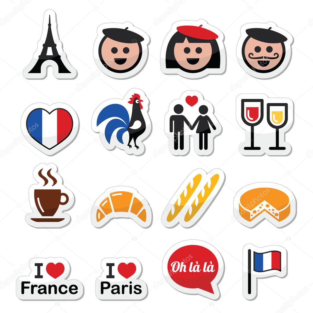 France, I love Paris vector icons set